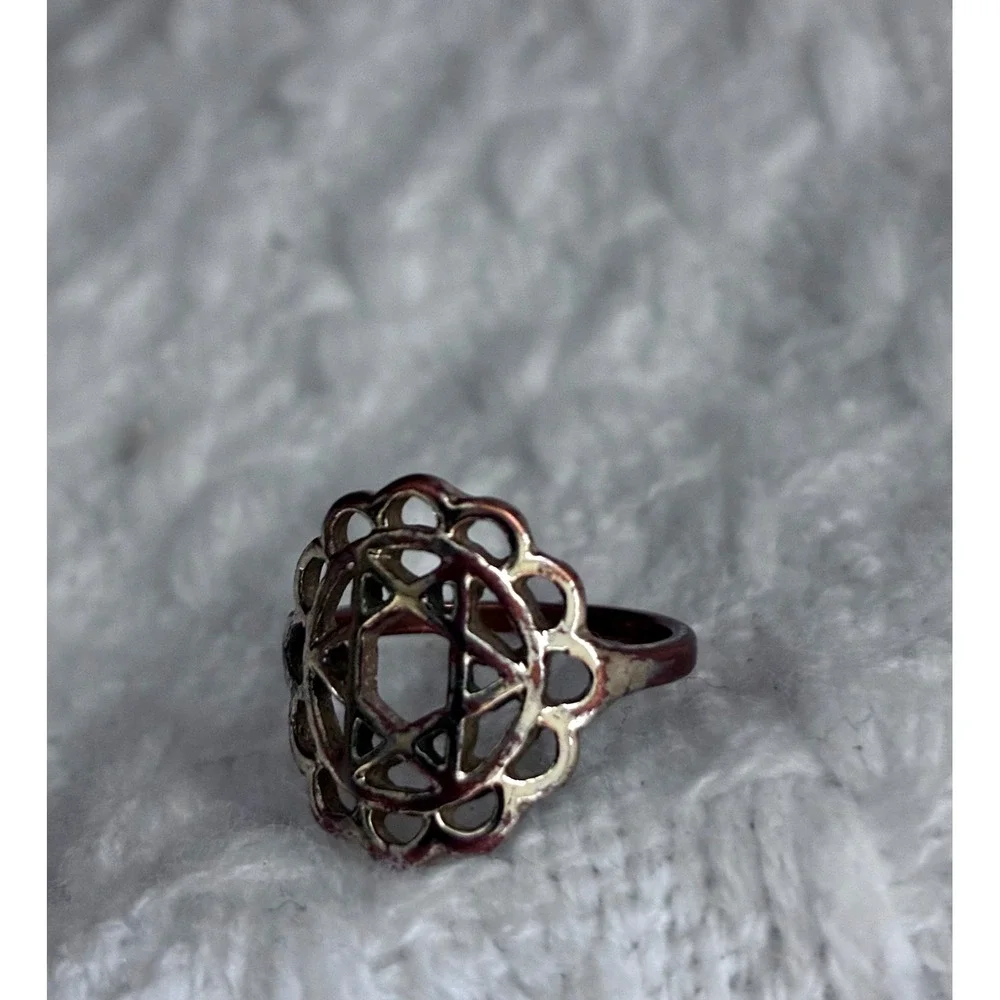 Star of David Filigree Ring Silver Tone Judaica Jewish Jewelry Size 6.75